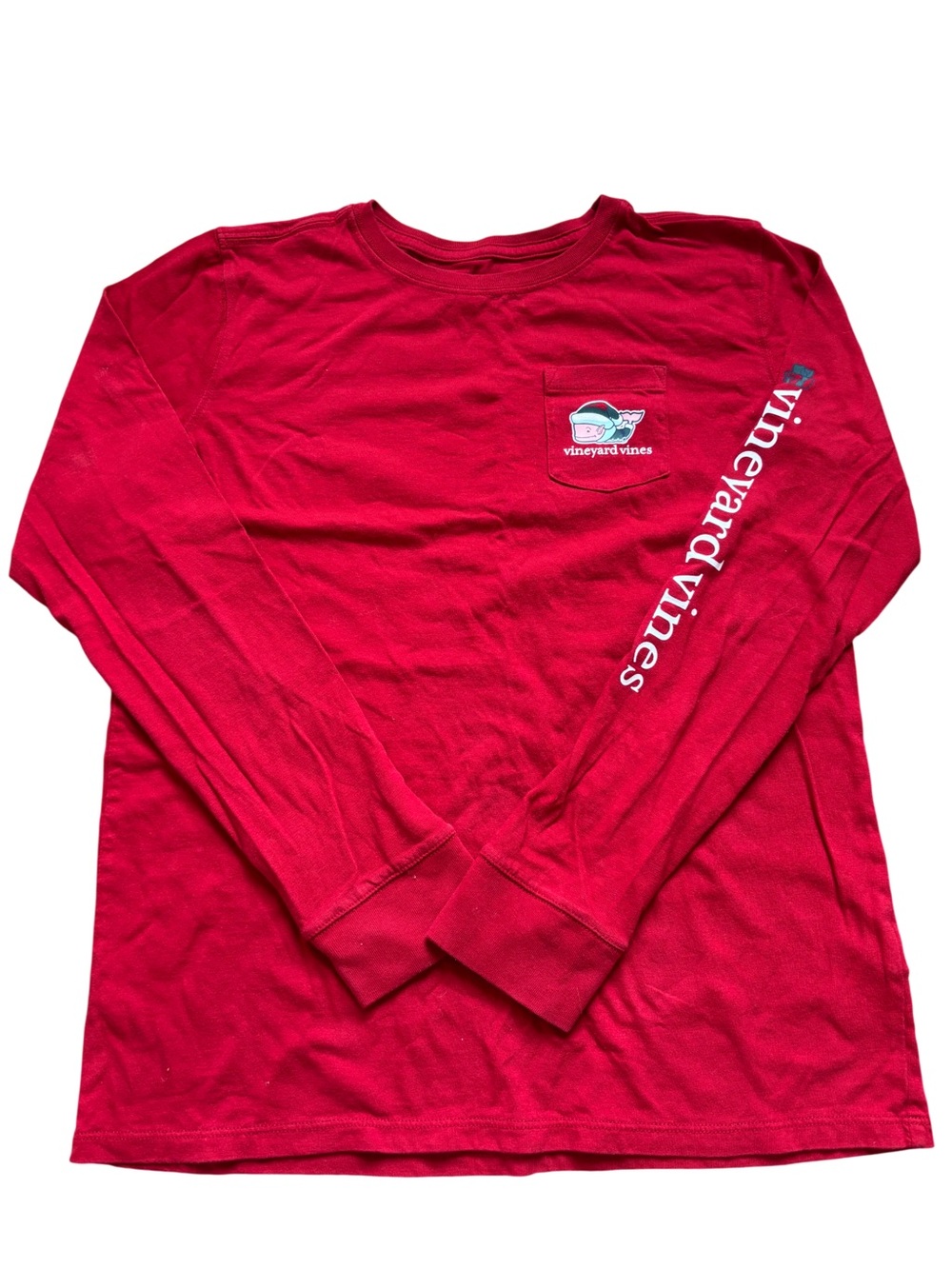 Vineyard Vines Red Long Sleeve Pocket Tee with Sleeve Logo | Christmas Addition